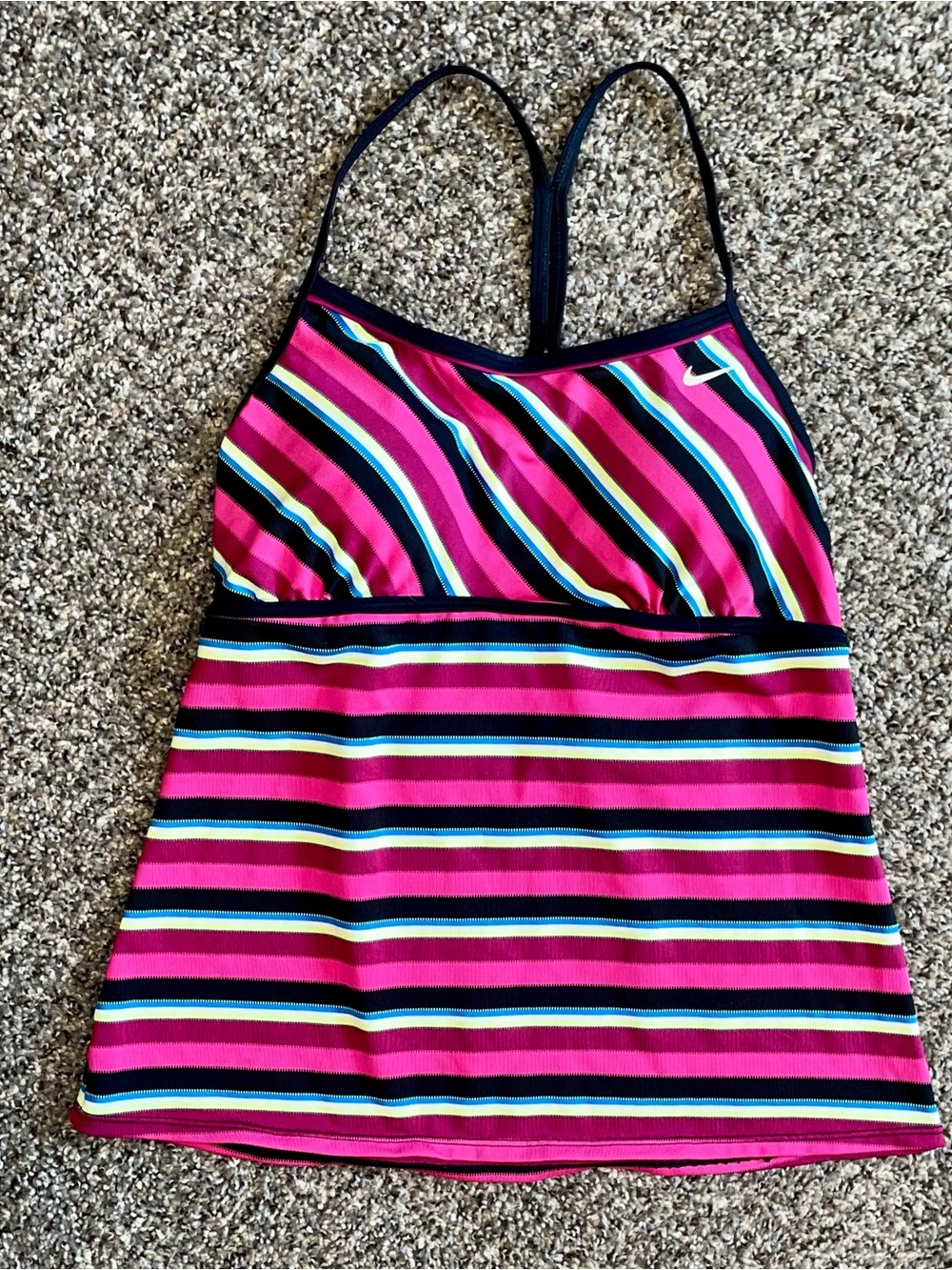 Nike Women's Pink Multicolor Striped One-Piece Swim Top Size Womens 12